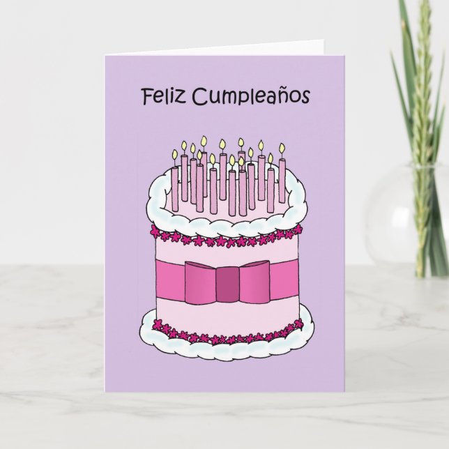 Grattis på födelsedagen i spanska Cake and Candles Kort (Framsida)