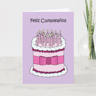 Grattis på födelsedagen i spanska Cake and Candles Kort
