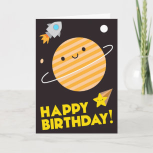Grattis på födelsedagen i utrymme - Kawaii planet Kort