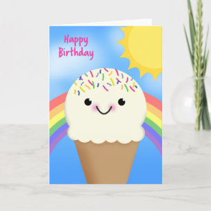 Grattis på födelsedagen Ice Cream Cone med regnbåg Helgkort