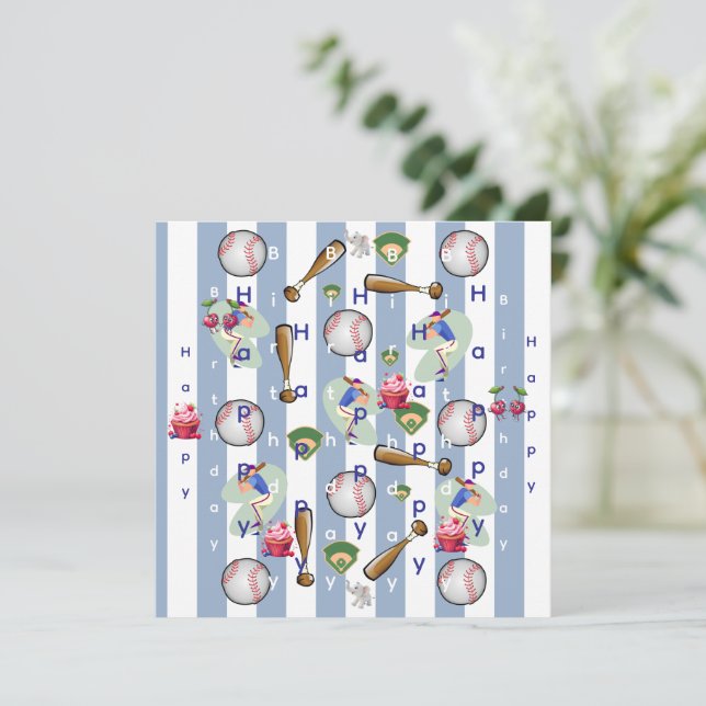 Grattis på födelsedagen Inbjudan Blå randig basebo (Stående Fram)