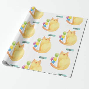 Grattis på födelsedagen Inpackningspapper Kattdam Presentpapper