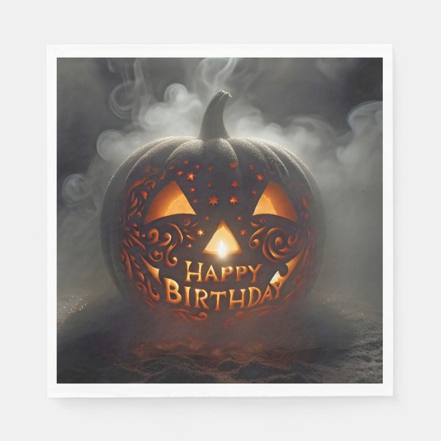 Grattis på födelsedagen Jack-o-lantern i rök Pappersservett (Framsidan)