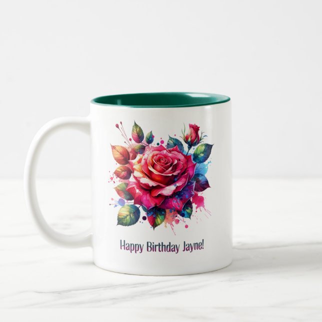 Grattis på födelsedagen Jayne Två-Tonad Mugg (Vänster)