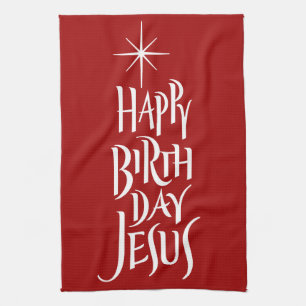 Grattis på födelsedagen Jesus Christian Calligraph Kökshandduk