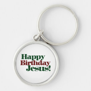 Grattis på födelsedagen Jesus, det är jul Rund Silverfärgad Nyckelring