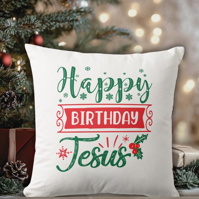 Grattis på födelsedagen Jesus Helgdag Kudde (Happy Birthday Jesus Christmas Holiday Throw Pillow)