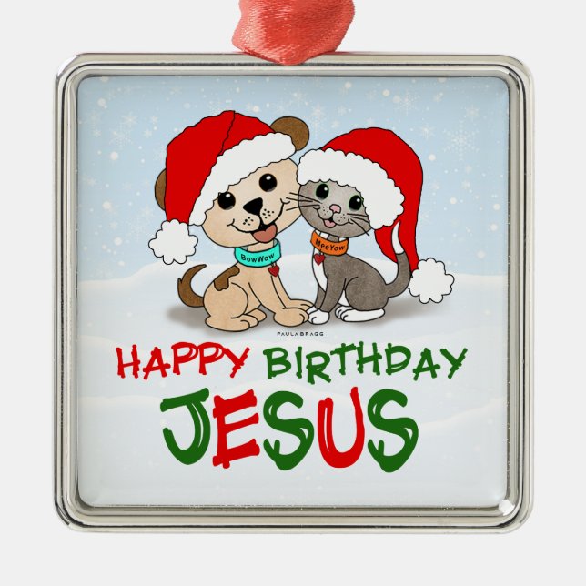 Grattis på födelsedagen Jesus Julgransprydnad Metall (Framsidan)