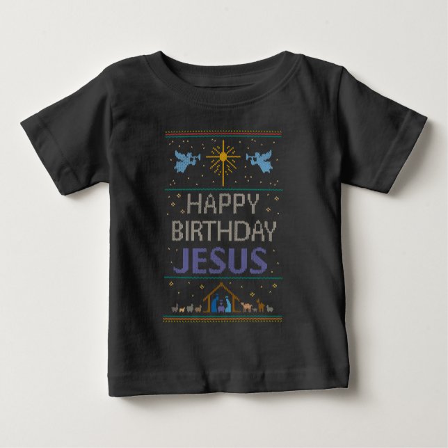 Grattis på födelsedagen Jesus Julsötare Religiösa T Shirt (Framsida)