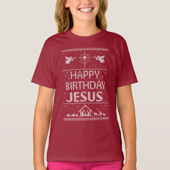 Grattis på födelsedagen Jesus Julsötare Religiösa Tee (Framsida)