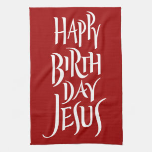 Grattis på födelsedagen Jesus Kristus Calligraphy Kökshandduk