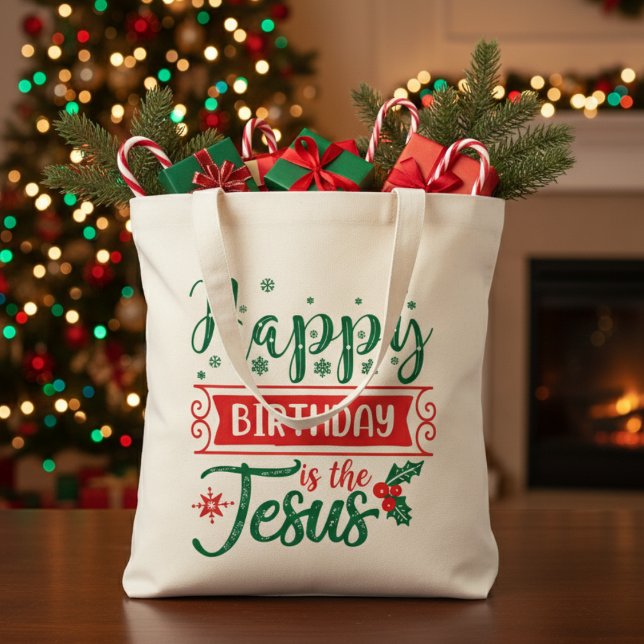 Grattis på födelsedagen Jesus Kristus jul Tygkasse (Happy Birthday Jesus Christian Christmas Tote Bag)
