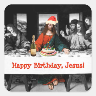 Grattis på födelsedagen, Jesus! Lustig jul Fyrkantigt Klistermärke
