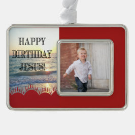 Grattis på födelsedagen Jesus över havet Silverfärgad Inramad Julgransprydnad