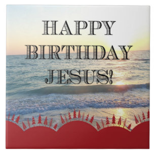 Grattis på födelsedagen Jesus solnedgång över have Kakelplatta