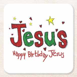 Grattis på födelsedagen Jesus Underlägg Papper Kvadrat