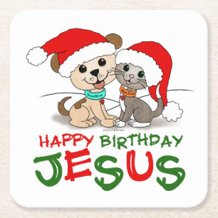 Grattis på födelsedagen Jesus Underlägg Papper Kvadrat