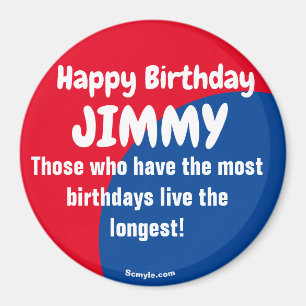 grattis på födelsedagen JIMMY röd/blå magnet
