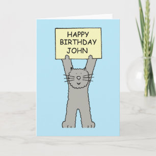 Grattis på födelsedagen John Tecknad Cat Kort