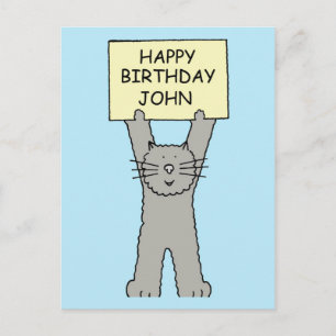 Grattis på födelsedagen John Tecknad Cat Vykort