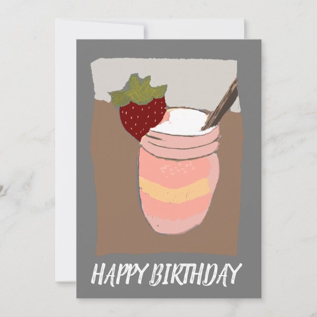 Grattis på födelsedagen Jordgubb Milkshake Illustr Kort (Framsida)