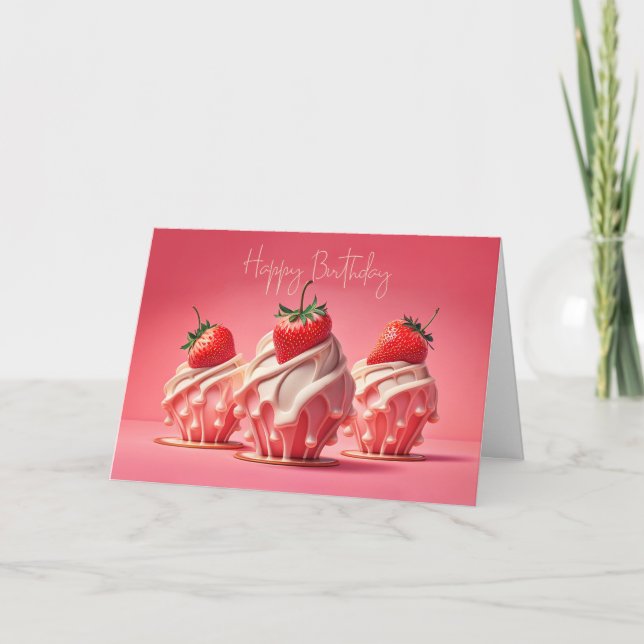 Grattis på födelsedagen Jordgubbsmuffins Kort (Framsida)