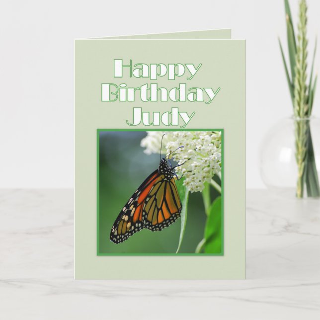 Grattis på födelsedagen Judy Monarch Butterfly Kort (Framsida)