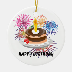 Grattis på födelsedagen julgransprydnad keramik