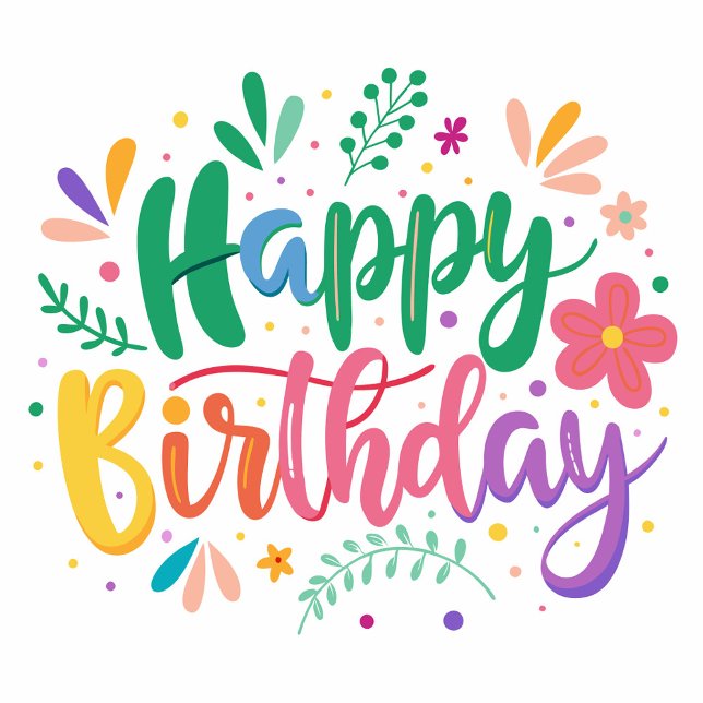 Grattis på födelsedagen  julkort (A vibrant and colorful birthday greeting card design featuring the words 'Happy Birthday'.)