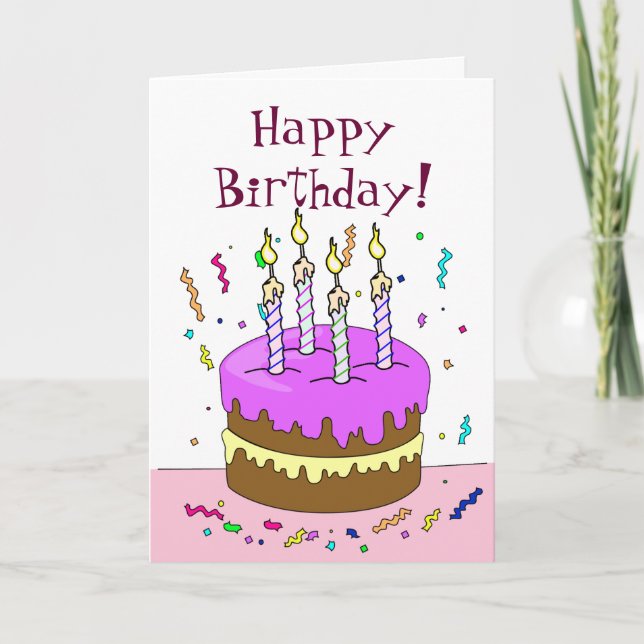 Grattis på födelsedagen! Kaka 4 år Kort (Framsida)