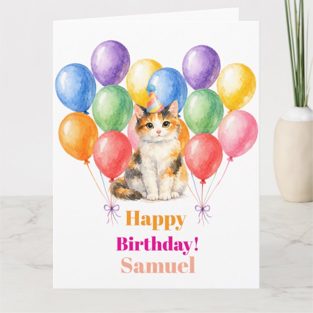 Grattis på födelsedagen Kalico Katt Djur Kort (Framsida)