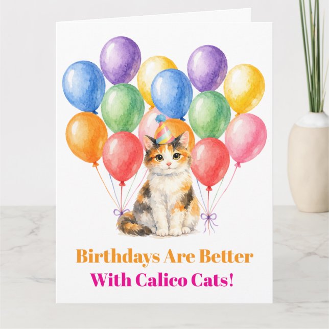 Grattis på födelsedagen Kalico Katt Djur Kort (Framsida)