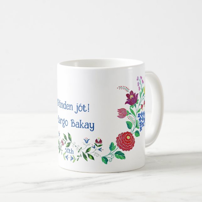 Grattis på födelsedagen Kalocsai Flower Folk Art Kaffemugg (Framsida höger)