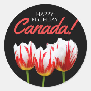 Grattis på födelsedagen Kanadadag Maple Löv Tulips Runt Klistermärke