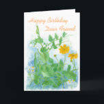 Grattis på födelsedagen Kära Friend Vegetables Pea Kort<br><div class="desc">Ett botaniskt grattis på födelsedagen-hälsningskort av söt med söta sockerbärtor,  blomkål och kamomill som blommar under sommaren och som är målad i vattenfärg.</div>