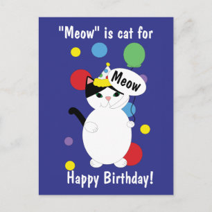 Grattis på födelsedagen Katt Färgglad Rolig Meow P Vykort