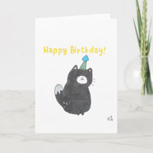 Grattis på födelsedagen Katt i Party Hat 1-kort Tack Kort