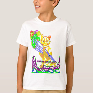 Grattis på födelsedagen katt med blommor t shirt