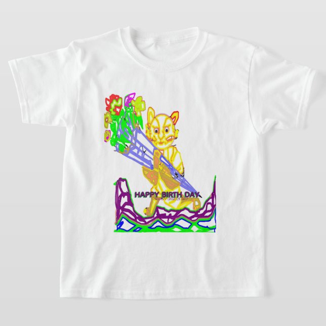 Grattis på födelsedagen katt med blommor t shirt (Laydown)
