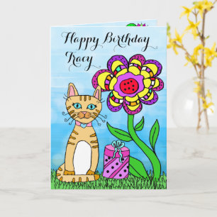Grattis på födelsedagen Katt och blommor Kort