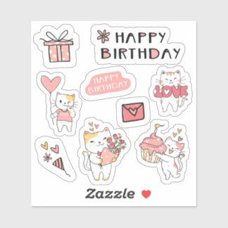 Grattis på födelsedagen Kattunge Sticker lakan Klistermärken