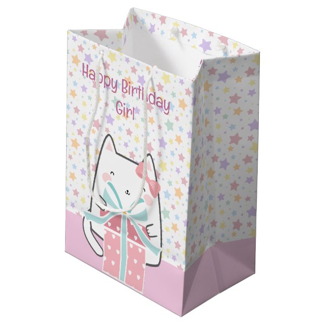 Grattis på födelsedagen Kawaii Cat med Gift box (Baksidan Vinklad)