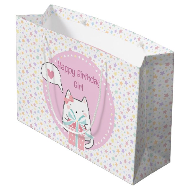 Grattis på födelsedagen Kawaii Cat med Gift box (Baksidan Vinklad)