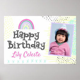 Grattis på födelsedagen Kawaii Cute Rainbow Kids P Poster