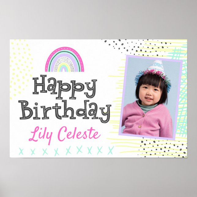 Grattis på födelsedagen Kawaii Cute Rainbow Kids P Poster (Framsidan)