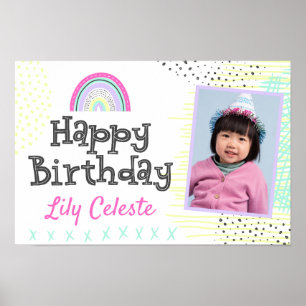Grattis på födelsedagen Kawaii Söt Regnbåge Barnka Poster