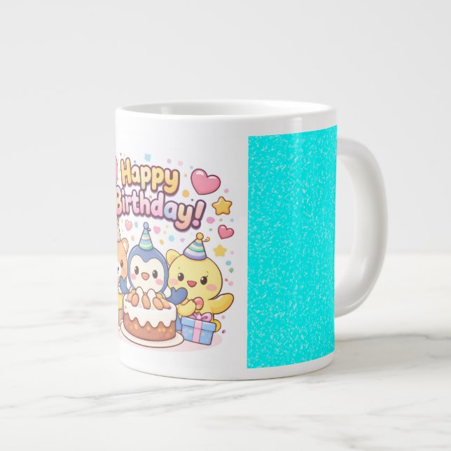 Grattis på födelsedagen Kawaii-stil för alla åldra Jumbo Mugg (Framsida höger)