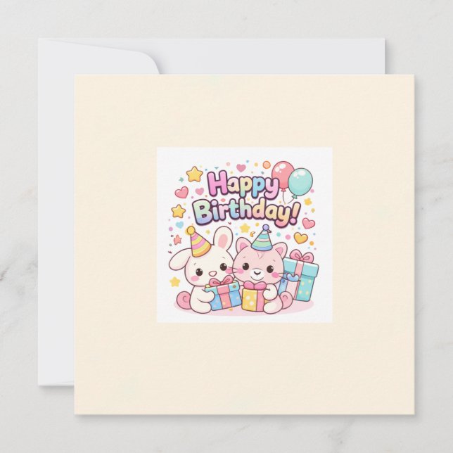 Grattis på födelsedagen Kawaii-stil för alla åldra Kort (Framsida)