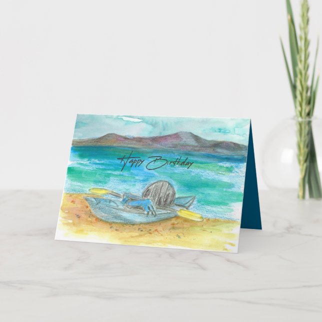 Grattis på födelsedagen Kayakberget Sjö Beach Vatt Kort (Framsida)