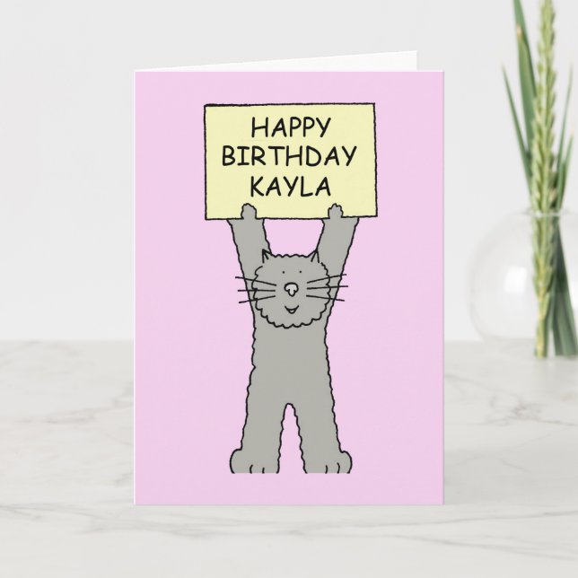 Grattis på födelsedagen Kayla Tecknad Cat Kort (Framsida)